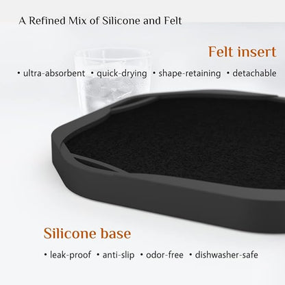 UMIRRO Absorbent Coasters for Drinks, Cool Silicone Cup Coaster with Felt Insert for Modern Coffee Table Decor, Small Unique Birthday Gift Ideas for Men Dad Him Women Mom Her, 4", Black, Set of 4