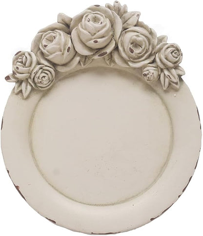 S-MANTIS Vintage Tray Antique Trinket Dish, Round Small, Rings Earrings Holder with Sophisticated 3D Floral Decoration, Mini Storage Organizer, Gift, Aesthetic Room Decor (Distressed White Flower)