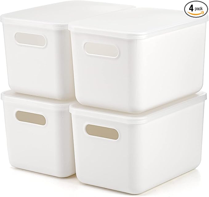 Set Of 4 Plastic Storage Bins with Lids,"10.5×8×5.5" Versatile Kitchen Pantry Organization and Storage,for Plastic Storage Container Under Bed,Under Sink Bathroom Organizer (4 Pack Medium,