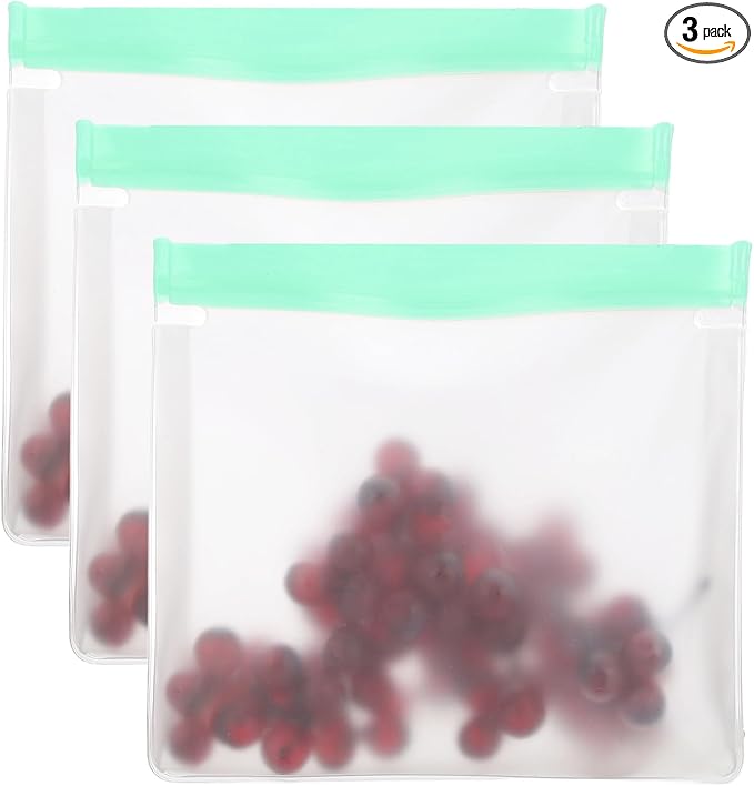 PATIKIL 8.7"x2"x7.9" Reusable Freezer Bag, 3 Pcs Leakproof Zip Food Storage Stand Up Bags Fridge Snack Vegetable Fruit Ice Container for Long-Lasting Freshness, Green