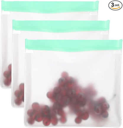 PATIKIL 8.7"x2"x7.9" Reusable Freezer Bag, 3 Pcs Leakproof Zip Food Storage Stand Up Bags Fridge Snack Vegetable Fruit Ice Container for Long-Lasting Freshness, Green
