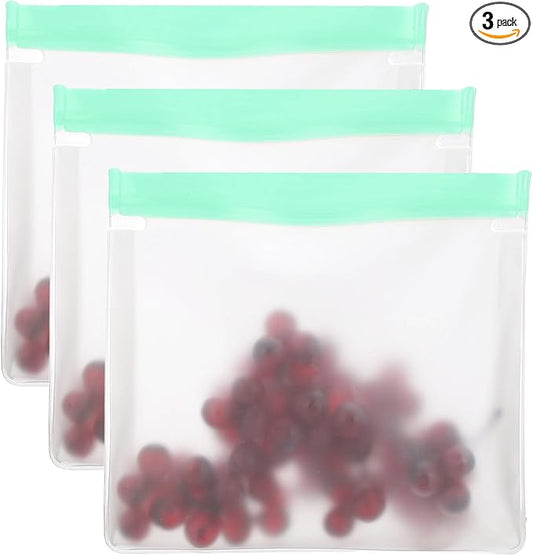 PATIKIL 8.7"x2"x7.9" Reusable Freezer Bag, 3 Pcs Leakproof Zip Food Storage Stand Up Bags Fridge Snack Vegetable Fruit Ice Container for Long-Lasting Freshness, Green