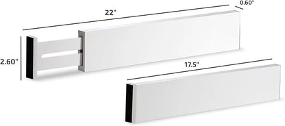 6 Pack Bamboo Drawer Dividers - 17" to 21.5" Expandable Adjustable Drawer Organizer for Kitchen Utensils, Large Drawer Divider, Clothes, Dresser, Bedroom, Bathroom, Desk Drawer Separator Set (White)