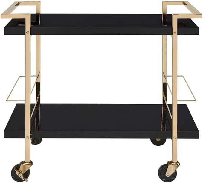 Pemberly Row Modern Serving Cart in Black Metal and Gold Frame