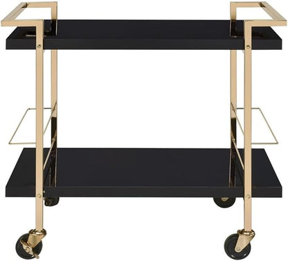 Pemberly Row Modern Serving Cart in Black Metal and Gold Frame