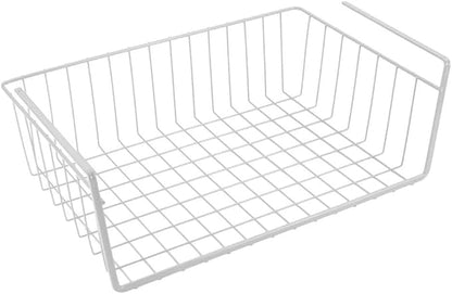 Modern Home Under Shelf Wire Storage Baskets – Hanging Organizer Rack for Cabinet, Pantry, or Closet – White Metal Basket for Kitchen, Towels, or Office – No Tools Required (15")