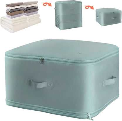Geernioy Ultra Space Saving Self Compression Storage Bags with Zipper, (Green) -Compression Organize for Bedding, Comforter Storage Bag for Blankets Duvet Quilts Pillows