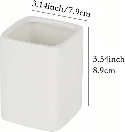 Ceramic Square Toothbrush Cup – Durable & Colorfast Toothbrush Holder for Bathroom, Hotel & Office Desk Storage – Modern Bathroom Countertop Holder for Toothpaste, Razors & Daily Essentials