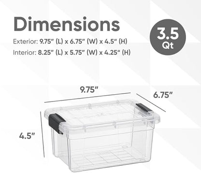 Superio Clear Storage Bins with Lids, Stackable Storage Box with Latches and Handles, Extra Small, 6 Pack 3 Quart