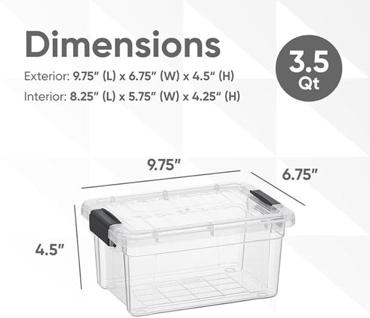 Superio Clear Storage Bins with Lids, Stackable Storage Box with Latches and Handles, Extra Small, 6 Pack 3 Quart