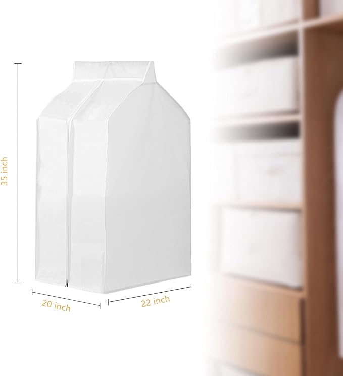 2 Pack 35 Inch Wide Garment Bags for Hanging Clothes with Zipper, Large Hanging Garment Bags for Closet Storage White, Bottom Enclosed Clothes Protectors for Hanging Clothes(35x22x20in)