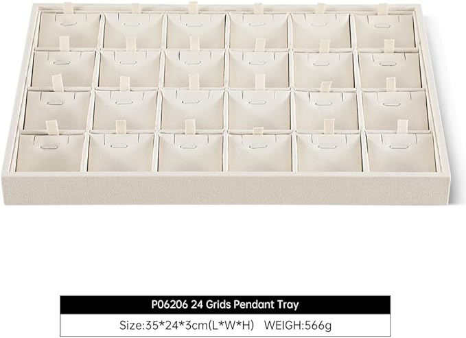 Dansmiy Linen Stackable Necklace Storage Tray, 24 Grid Pendant Display Tray, Jewellery Shop Counter Showcase Table Top Organizers, Makeup Table Drawer Insert Jewelry Tray