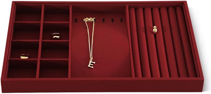 Dansmiy Linen Stackable Multifunctional jewelry Display Tray, Ring Earring Bracelet Necklace Storage Tray, Jewellery Shop Counter Showcase Table Top Organizers, Makeup Table Drawer Insert Jewelry Tray
