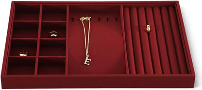 Dansmiy Linen Stackable Multifunctional jewelry Display Tray, Ring Earring Bracelet Necklace Storage Tray, Jewellery Shop Counter Showcase Table Top Organizers, Makeup Table Drawer Insert Jewelry Tray