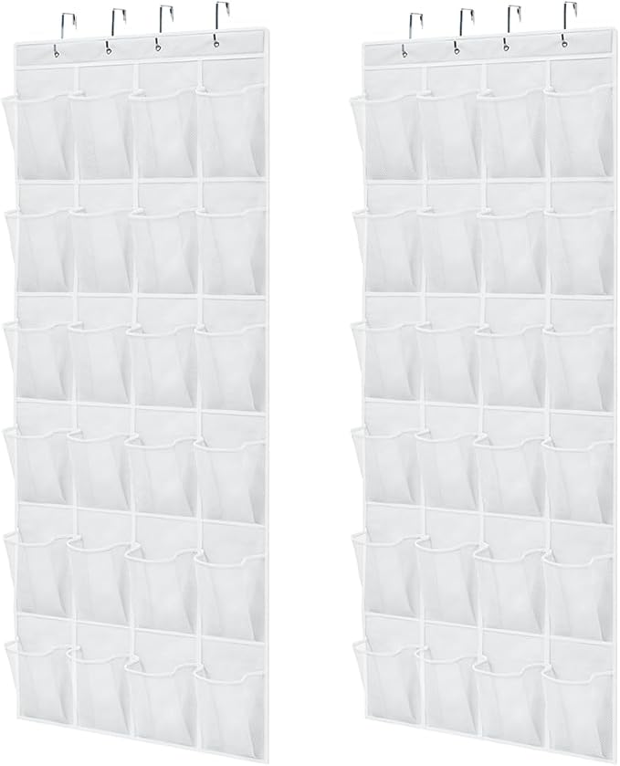 GORILLA GRIP Over the Door Shoe Organizer, 24 Large Breathable Mesh Pockets, Space Saving Hanging Storage Holder, Closet Rack Hanger Holds Up to 40 lbs, Hangs on Closets for Shoes, Accessories, White