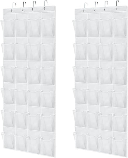 GORILLA GRIP Over the Door Shoe Organizer, 24 Large Breathable Mesh Pockets, Space Saving Hanging Storage Holder, Closet Rack Hanger Holds Up to 40 lbs, Hangs on Closets for Shoes, Accessories, White