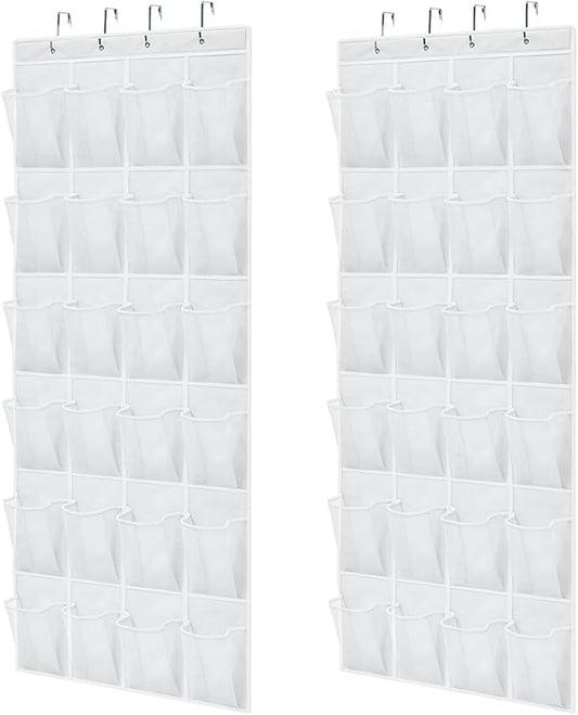 GORILLA GRIP Over the Door Shoe Organizer, 24 Large Breathable Mesh Pockets, Space Saving Hanging Storage Holder, Closet Rack Hanger Holds Up to 40 lbs, Hangs on Closets for Shoes, Accessories, White