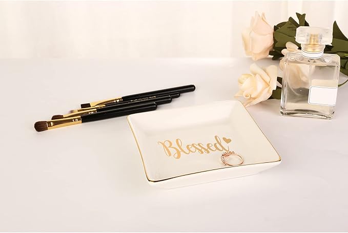 RUIMIC Blessed Thank You Gifts for Women Female - Ceramic Ring Trinket Dish, Jewelry Tray-God gifts,Wish Gifts for her - Appreciation Gratitude Gifts for Mom, Daughter, Friend, Teacher, Bridesmaid, Neighbor