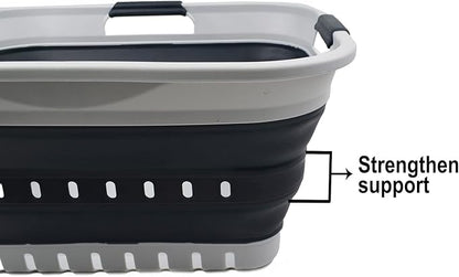 SAMMART 30L (8 gallon) Collapsible 3 Handled Plastic Laundry Basket - Foldable Pop Up Storage Container/Organizer - Portable Washing Tub - Space Saving Hamper/Basket (Grey/Slate Grey)