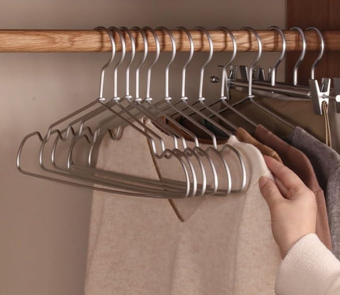 Premium Matte Silvery Aluminum Coat Hangers 20 Pack, 16.2” Extra Smooth & Durable Metal Shirt Dress Hanger,Aluminum Alloy Hanger,Clothing Support,Clothing Hang
