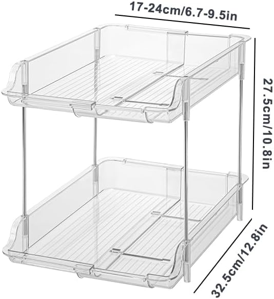 SOVGIZF Expandable Cabinet Organizer Shelf, 2-Tier kitchen Counter Organization Shelves, Spice Rack,Clear Plastic Countertop Storage Rack for Makeup, Pantry, Cupboard, Bathroom, Desk Organization