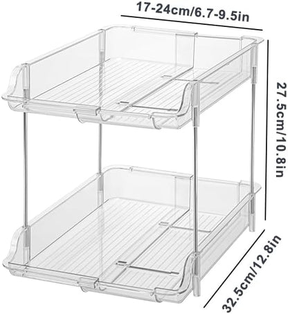 SOVGIZF Expandable Cabinet Organizer Shelf, 2-Tier kitchen Counter Organization Shelves, Spice Rack,Clear Plastic Countertop Storage Rack for Makeup, Pantry, Cupboard, Bathroom, Desk Organization