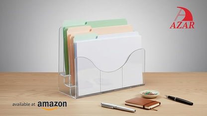 Azar Displays 250099 Three Tier File and Brochure Desktop Wall Organizer Holder with Dividers Brochure Display Stand Acrylic Holder, Fits 8.5" x 11" Files, Clear, 1 Pack