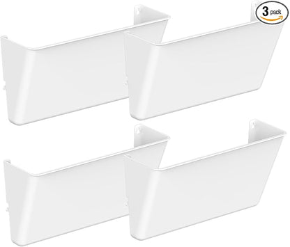 Clear Acrylic Single Pocket, Plastic Hanging Wall Mount File Holder for Office Home (White, 4 Pack)