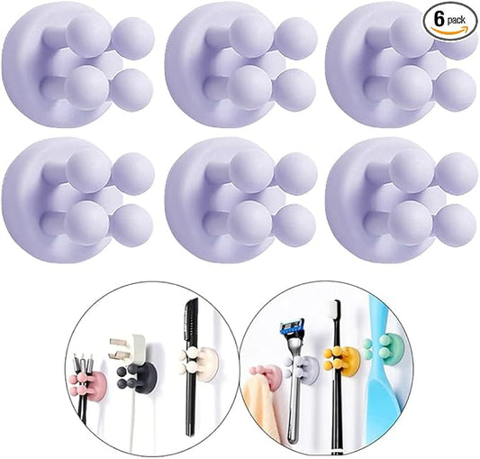 Defrko Silicone Toothbrush Holders - 6Pcs Razor Hooks Adhesive Wall Mounted for Hanging Towel Key Plug Cable, Utility Decor Stick to Dorm Room Door Function for Kitchen Bathroom Home Office