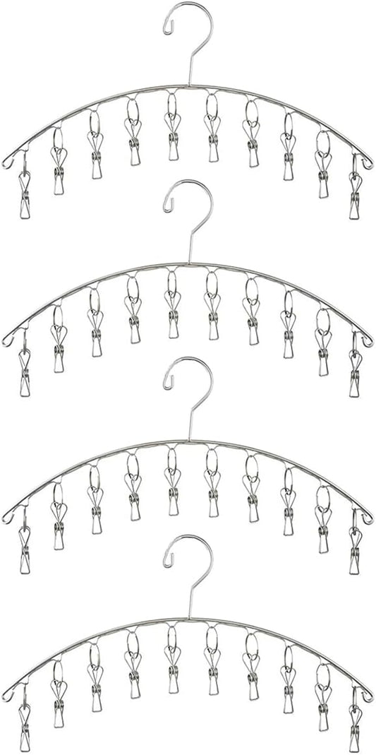 Toplife Clothes Hanger with 10 Clips, Stainless Steel, Windproof, for Drying Socks, Bras, Underwears, Baby Clothes, Hats, Scarfs, Towels, Pants and Gloves, Set of 4 (Indoors)