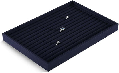 Dansmiy Linen Stackable Ring Ear Studs Display Tray, Premium Rings Storage Tray, Jeweler Shop Counter Showcase Table Top Organizers, Makeup Table Drawer Insert Jewelry Tray