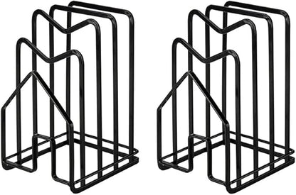 SUNFICON 2 Pack Cutting Board Racks Holders Pot Pan Lids Holders Chopping Board Organizers Thin Bakeware Trays Dry Display Stands Kitchen Countertop Cabinet Office Black