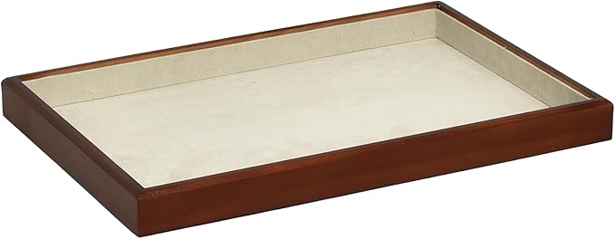Elegant Wood Flat Jewelry Tray – 14"x9.5" Velvet Lined Display Organizer for Rings, Bracelets, Necklaces – Classic Wooden Storage for Vanity, Dresser, Countertop, White&Brown