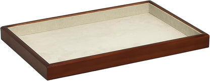 Elegant Wood Flat Jewelry Tray – 14"x9.5" Velvet Lined Display Organizer for Rings, Bracelets, Necklaces – Classic Wooden Storage for Vanity, Dresser, Countertop, White&Brown