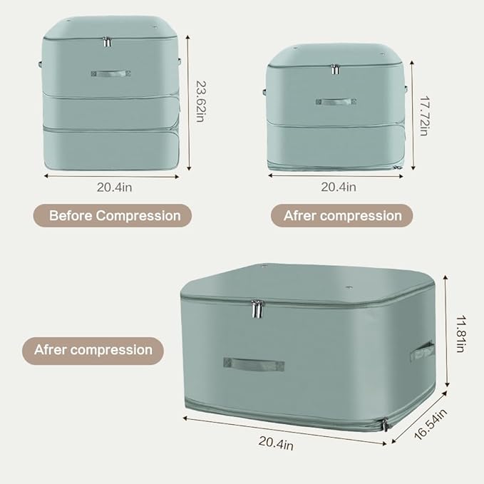 Space Saving Self Compression Organizer,Compression Storage Bags for Bedding and travel,Storage bags for Blankets Duvet Quilts Pillows, Comforter Storage with zippered ventilation holes（Green XL）