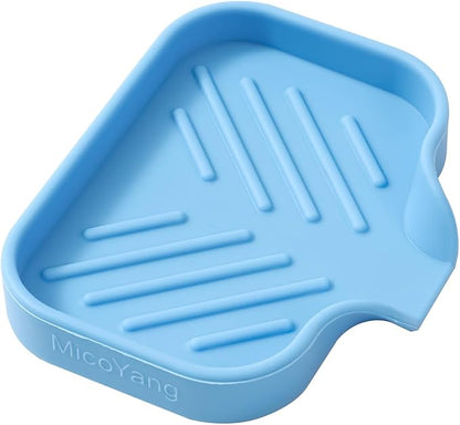 MicoYang Silicone Bathroom Soap Dishes with Drain Spout-Bathroom and Kitchen Sink Organizer,Sponge Holder,Dish Soap Tray,Perfect for Dispenser,Scrubber,Bottle on Sink or Counter-Light Blue 4.9"×3.2"