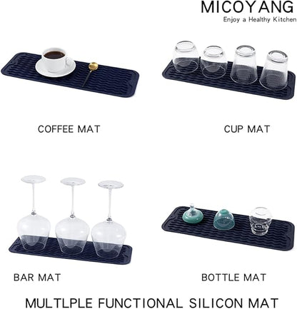 Silicone Dish Drying Mat for Multiple Usage,Easy clean,Eco-friendly,Heat-resistant Silicone Mat for Kitchen Counter,Sink,Bar,Bottle,or Cup Navy Blue M 17 inches x 6 inches