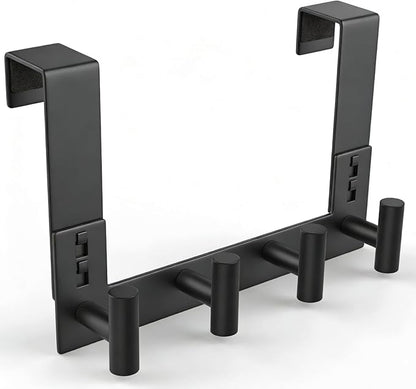 PMMASTO Over The Door Hooks, Fits 1-3/4" Thick Door No Drill Hooks for Closet Bathroom Bedroom Organization, Hanger for Coat Towel Robe (Black, 4 T-Hooks)
