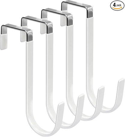 DaylyFav, Over The Door Hooks, Door Hanger, Groove S-Hooks for Hanging, Rubber Coated Over The Door Hanger for Bedroom, Bathroom Over Grass Door Hooks, White, 4-Pack