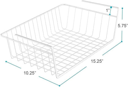 Modern Home Under Shelf Wire Storage Baskets – Hanging Organizer Rack for Cabinet, Pantry, or Closet – White Metal Basket for Kitchen, Towels, or Office – No Tools Required (Set of 2 11")