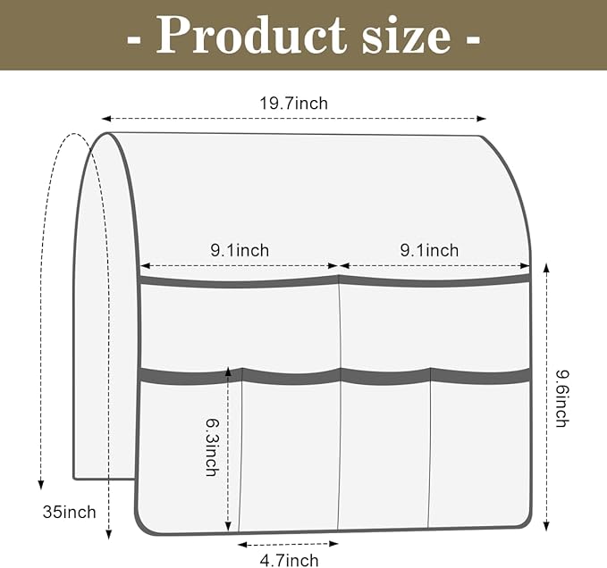 HADEEONG Couch Armrest Organizer Remote Control Holder Bedside Caddy with 6 Pockets, Non-Slip Armchair Caddy Sofa Armrest Organizer for Tv Remote Control, Magazine, Cell Phone, Dark Khaki