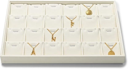 24 Grids Necklace Display Tray, Stackable Jewelry Organizer Trays, Microfiber Necklace Bracelet Pendant Holder Storage Display (Beige)