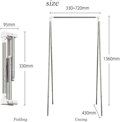 Portable Travel Garment Rack, Collapsible Clothes Rack, White, Stainless Steel, 16"D x 35"W x 53"H, 8.8 Pounds, Foldable, Portable, Collapsible