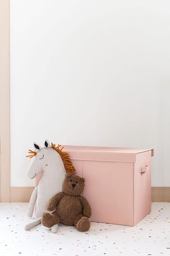 3 Sprouts Recycled Fabric Toy Chest Storage Box - Extra Large Toy Storage Box, Sturdy Toy Bins - Kids Organizer for Bedroom - Toybox Basket with Lid for Kids, Toddlers, Boys, Girls - Solid Clay