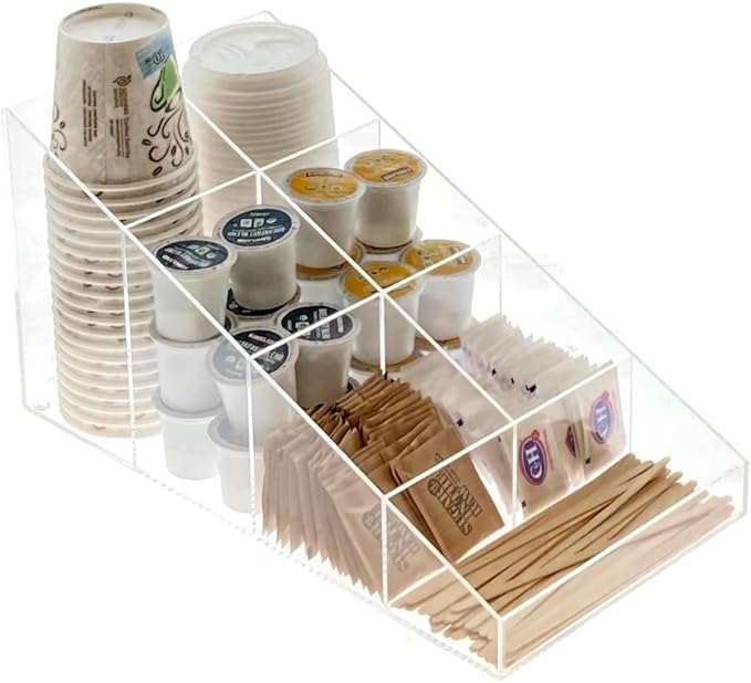 OnDisplay Java Joe Acrylic Breakroom Kitchen Coffee Station Organizer for Cups/Lids/Sugar/Tea/Stirrers