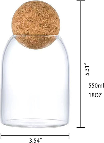 550ML/18Oz Clear Glass Bottles, Glass Food Storage Containers with Airtight Round Cork, Decorative Sealed Jar Organizer Holder with Wooden Lid for Candy, Cookie, Nut, Spice, Tea, Coffee Bean