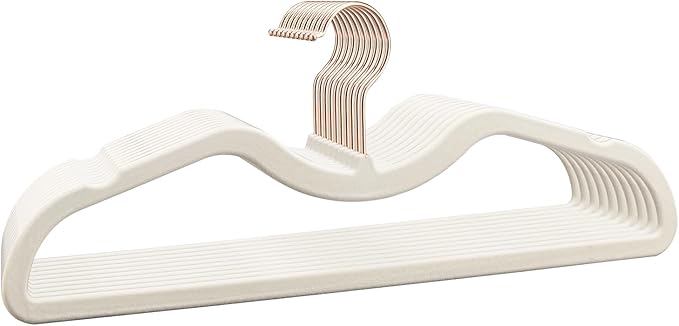 ZBODIMP Velvet Short Neck Hangers - Heavy-Duty, Non-Slip Felt Surface, Space-Saving Design with Anti-Slip Grooves & Shoulder Shape, 360° Rotating Hooks, Durable for Coats, Shirt& Dresses (10, Beige C)