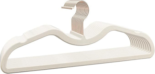 ZBODIMP Velvet Short Neck Hangers - Heavy-Duty, Non-Slip Felt Surface, Space-Saving Design with Anti-Slip Grooves & Shoulder Shape, 360° Rotating Hooks, Durable for Coats, Shirt& Dresses (10, Beige C)