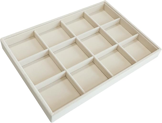 Stratalife Velvet Jewelry Organizer Stackable Earrings Organizer 12 Grid Bracelet Organizer Jewelry Drawer Organizer Jewelry Holder Display for Earring Necklace Women Girls Beige
