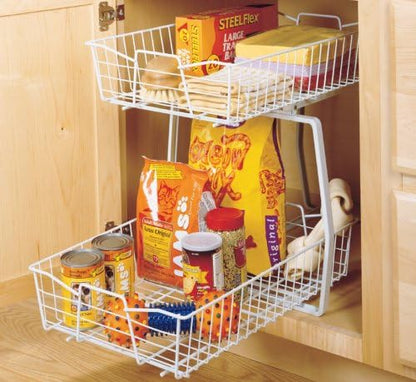 ClosetMaid 14 in. Pull Out Cabinet Organizer, 2 Tier, Heavy Duty, Slide Out Pantry Shelves Drawers for Kitchen, Bathroom, White